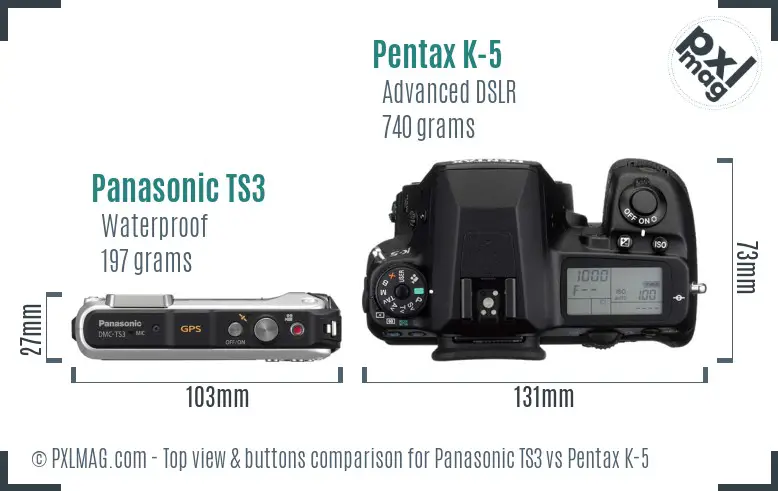 Panasonic TS3 vs Pentax K-5 top view buttons comparison