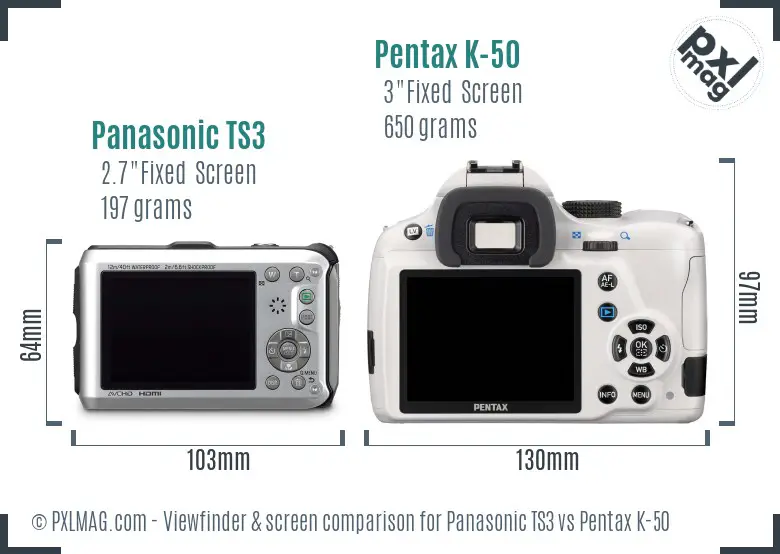 Panasonic TS3 vs Pentax K-50 Screen and Viewfinder comparison