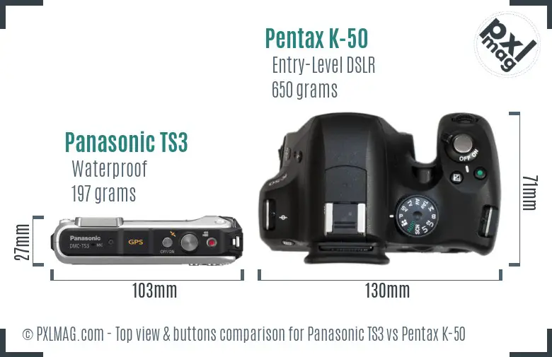 Panasonic TS3 vs Pentax K-50 top view buttons comparison
