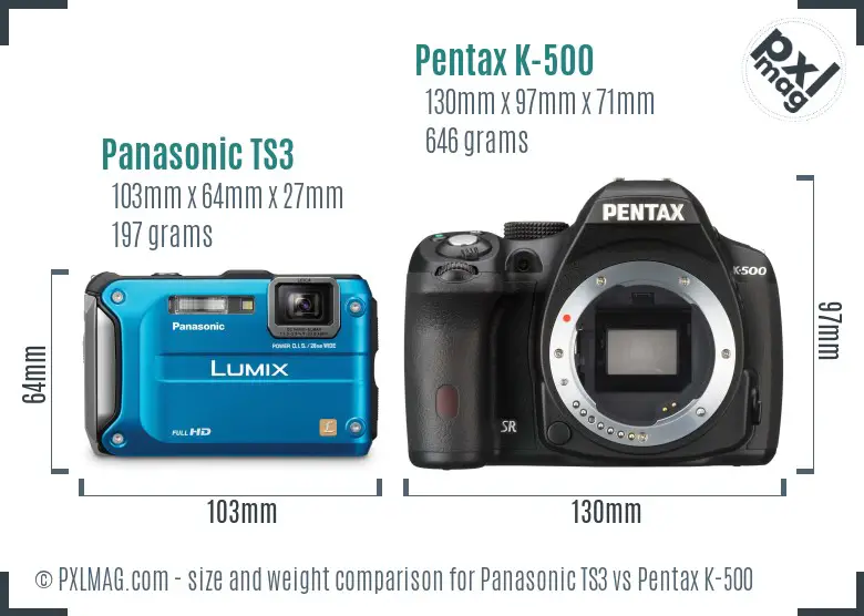 Panasonic TS3 vs Pentax K-500 size comparison