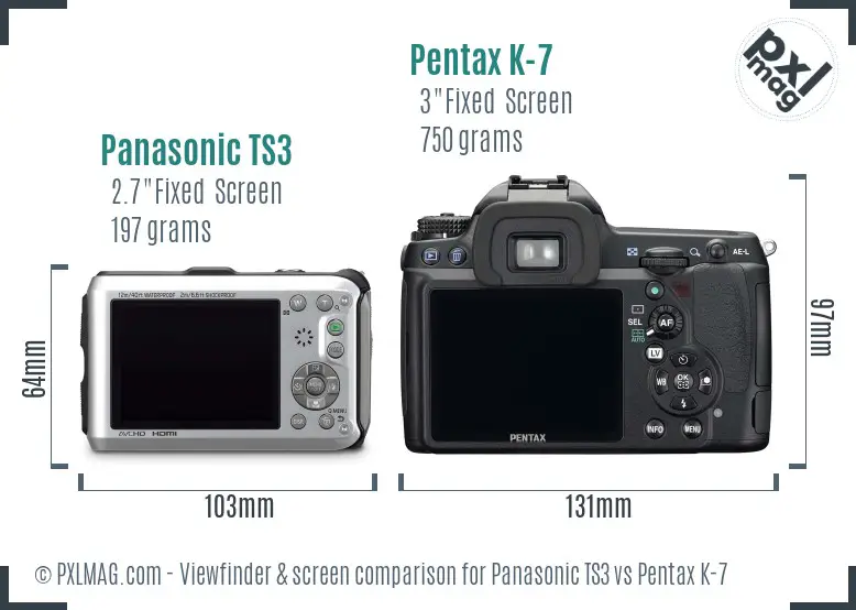 Panasonic TS3 vs Pentax K-7 Screen and Viewfinder comparison