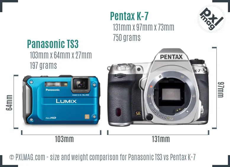 Panasonic TS3 vs Pentax K-7 size comparison