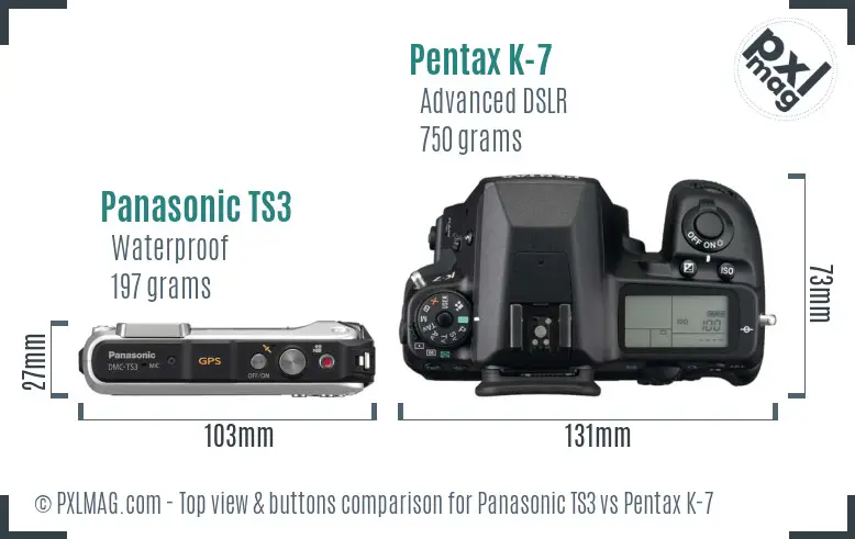 Panasonic TS3 vs Pentax K-7 top view buttons comparison