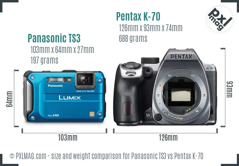 Panasonic TS3 vs Pentax K-70 size comparison