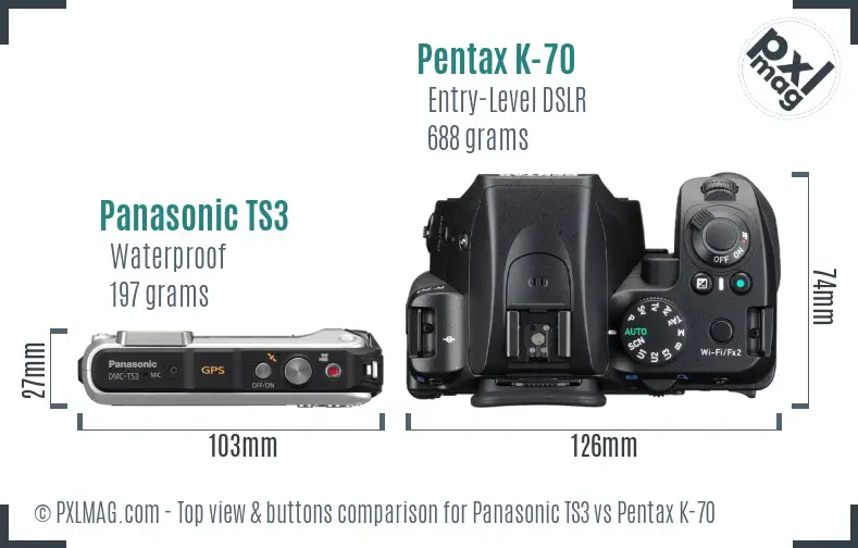 Panasonic TS3 vs Pentax K-70 top view buttons comparison