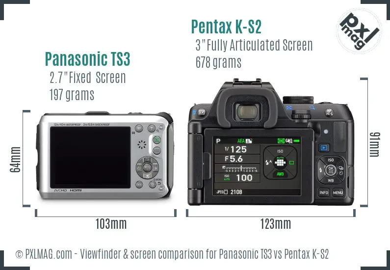 Panasonic TS3 vs Pentax K-S2 Screen and Viewfinder comparison