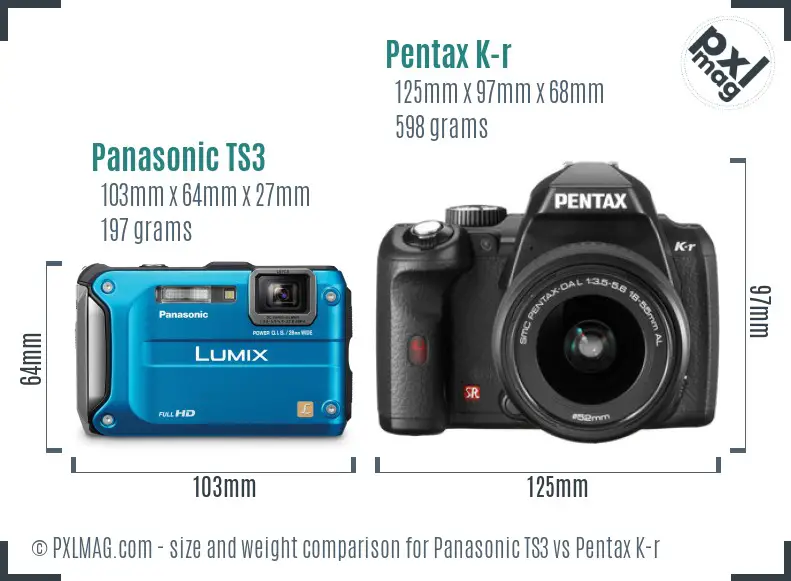 Panasonic TS3 vs Pentax K-r size comparison