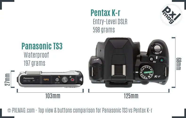 Panasonic TS3 vs Pentax K-r top view buttons comparison