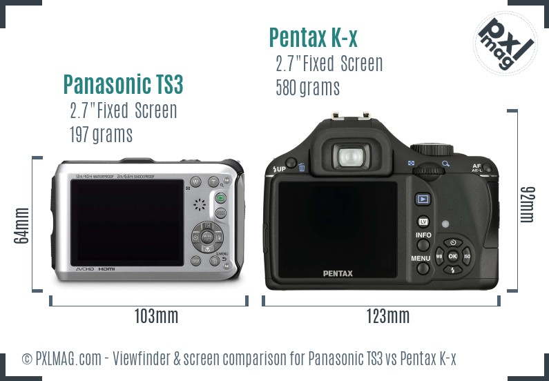 Panasonic TS3 vs Pentax K-x Screen and Viewfinder comparison