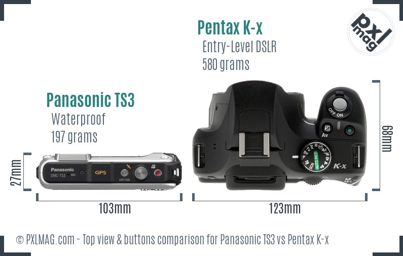 Panasonic TS3 vs Pentax K-x top view buttons comparison