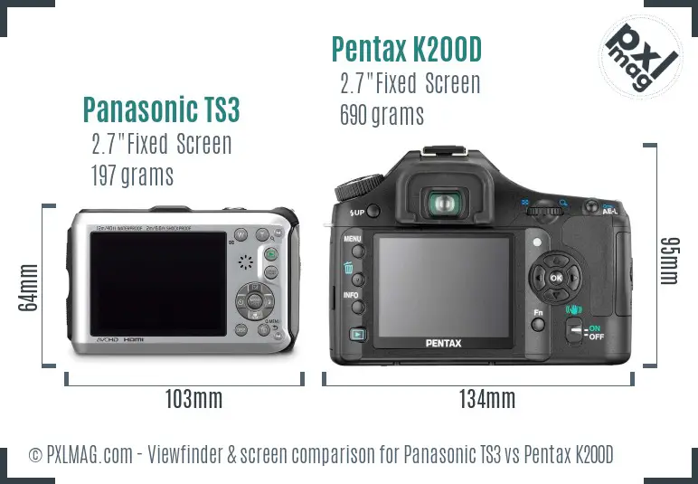Panasonic TS3 vs Pentax K200D Screen and Viewfinder comparison