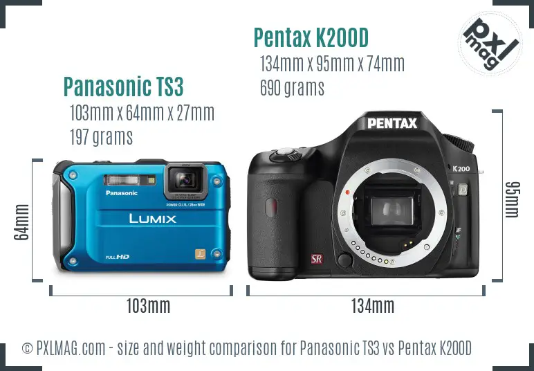 Panasonic TS3 vs Pentax K200D size comparison