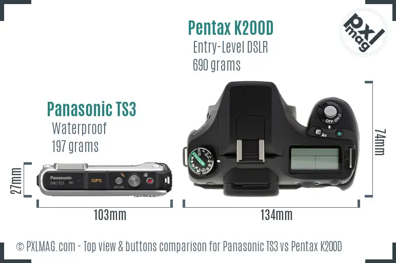 Panasonic TS3 vs Pentax K200D top view buttons comparison