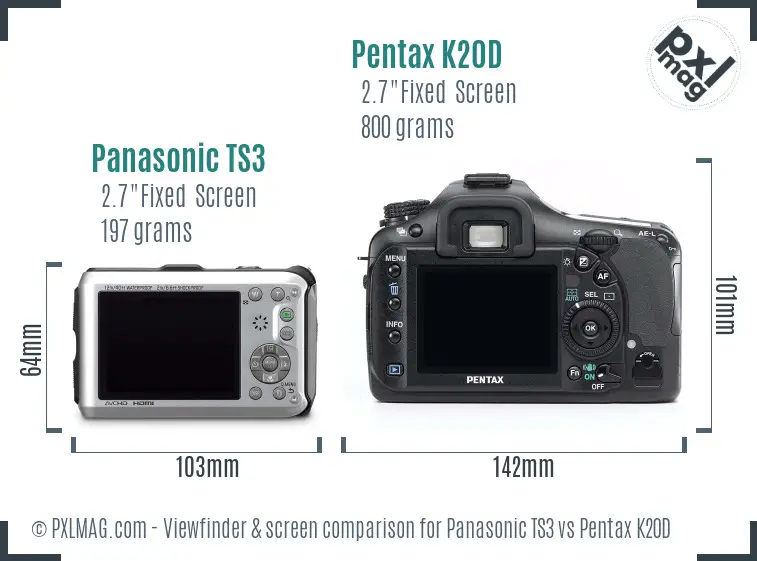 Panasonic TS3 vs Pentax K20D Screen and Viewfinder comparison