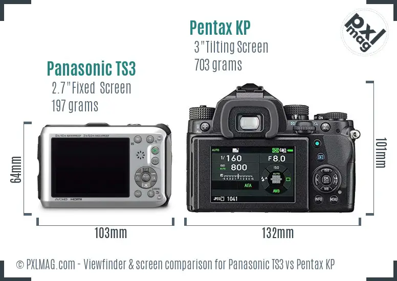 Panasonic TS3 vs Pentax KP Screen and Viewfinder comparison