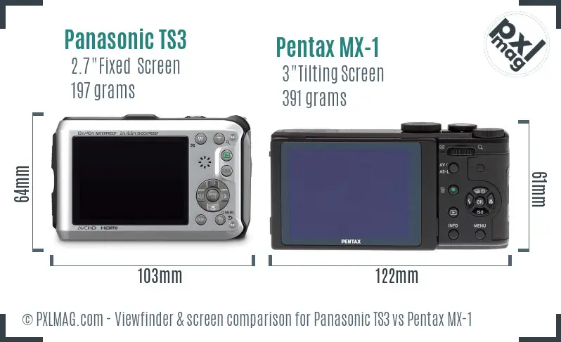 Panasonic TS3 vs Pentax MX-1 Screen and Viewfinder comparison