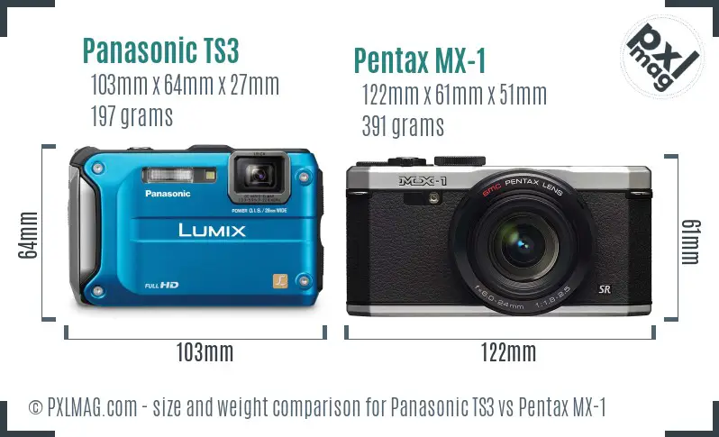 Panasonic TS3 vs Pentax MX-1 size comparison