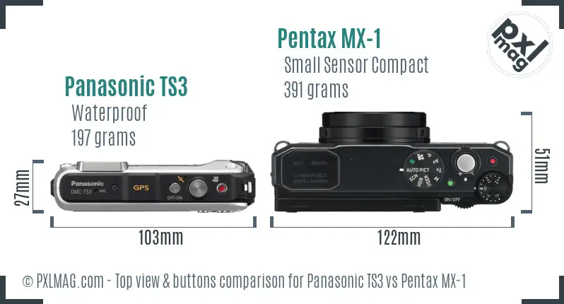 Panasonic TS3 vs Pentax MX-1 top view buttons comparison