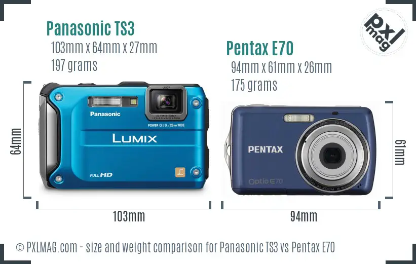 Panasonic TS3 vs Pentax E70 size comparison