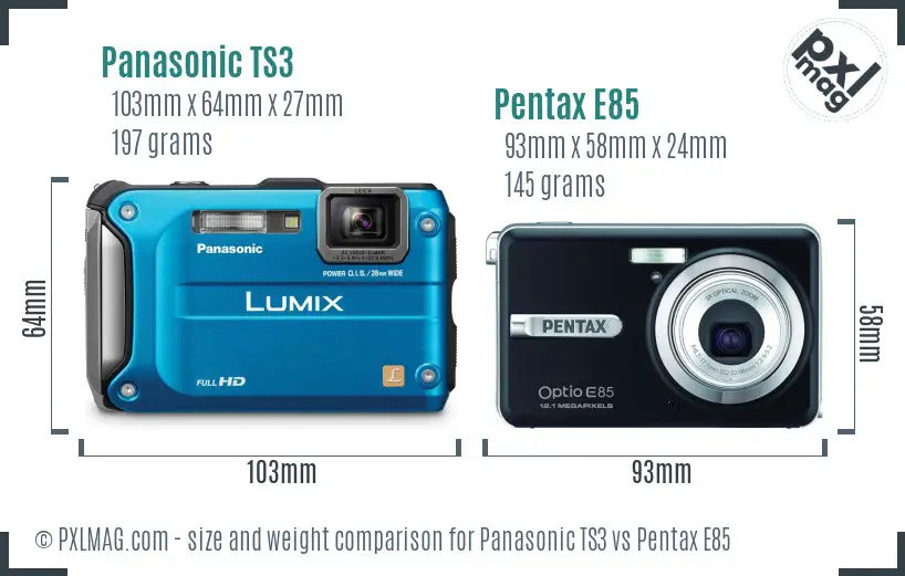 Panasonic TS3 vs Pentax E85 size comparison