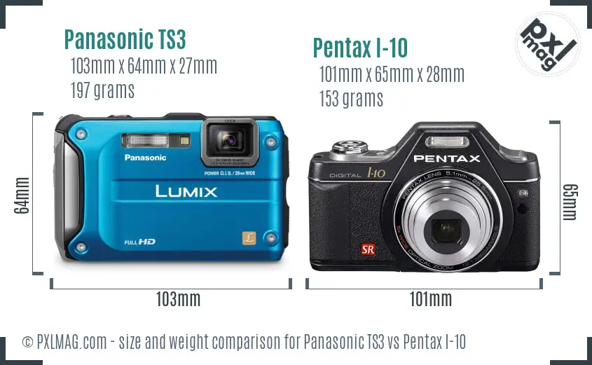 Panasonic TS3 vs Pentax I-10 size comparison