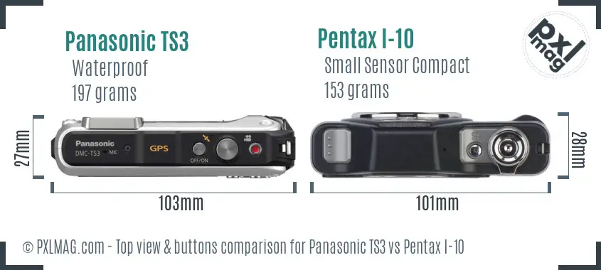 Panasonic TS3 vs Pentax I-10 top view buttons comparison