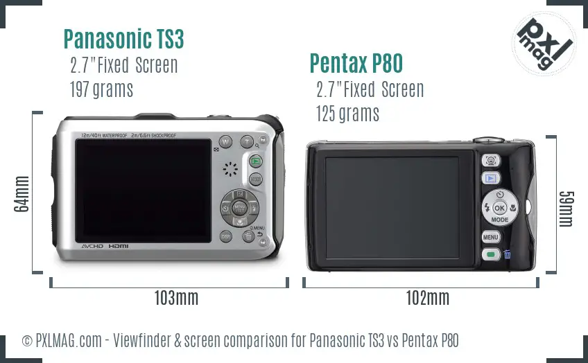 Panasonic TS3 vs Pentax P80 Screen and Viewfinder comparison
