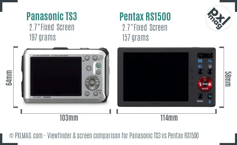 Panasonic TS3 vs Pentax RS1500 Screen and Viewfinder comparison