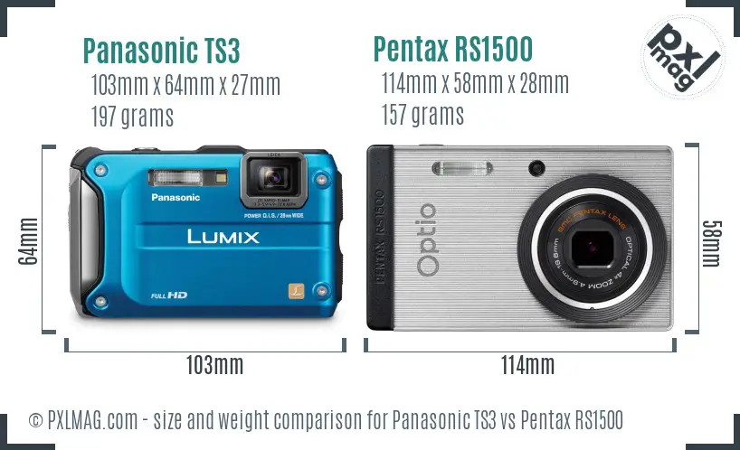 Panasonic TS3 vs Pentax RS1500 size comparison
