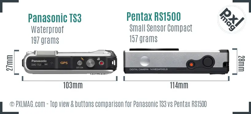Panasonic TS3 vs Pentax RS1500 top view buttons comparison