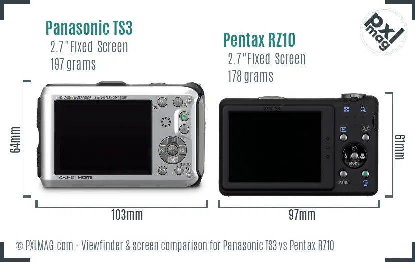 Panasonic TS3 vs Pentax RZ10 Screen and Viewfinder comparison