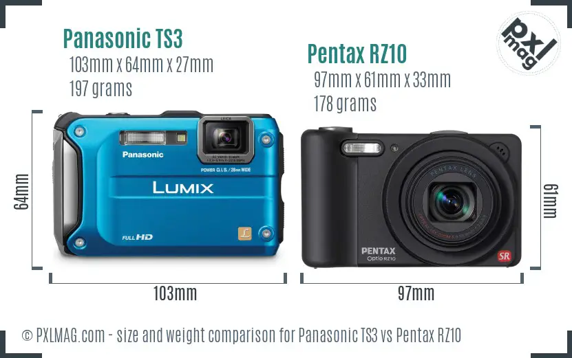 Panasonic TS3 vs Pentax RZ10 size comparison