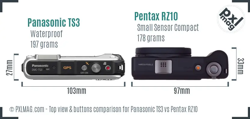 Panasonic TS3 vs Pentax RZ10 top view buttons comparison