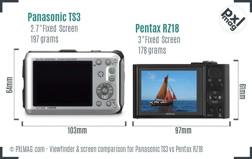 Panasonic TS3 vs Pentax RZ18 Screen and Viewfinder comparison