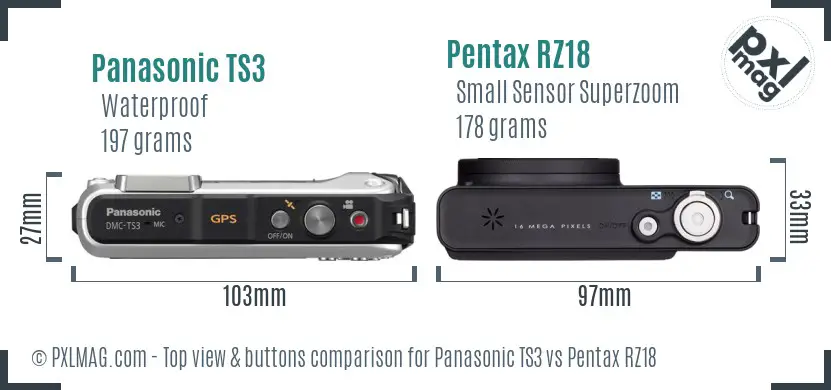 Panasonic TS3 vs Pentax RZ18 top view buttons comparison