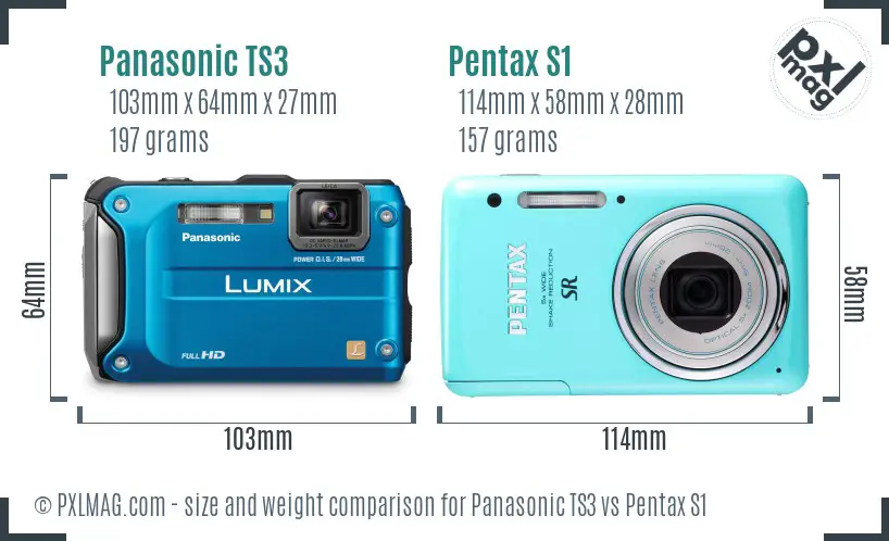 Panasonic TS3 vs Pentax S1 size comparison