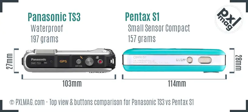Panasonic TS3 vs Pentax S1 top view buttons comparison
