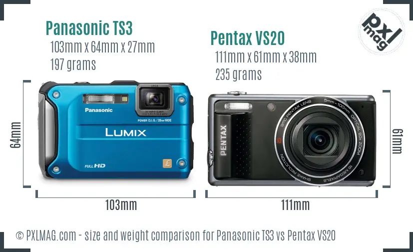 Panasonic TS3 vs Pentax VS20 size comparison