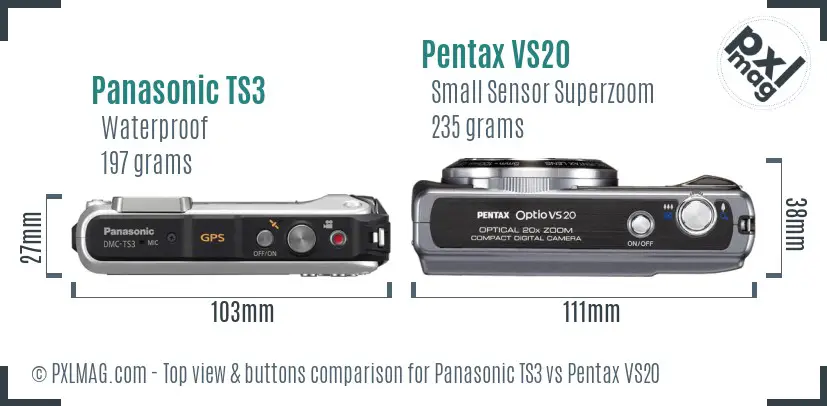 Panasonic TS3 vs Pentax VS20 top view buttons comparison