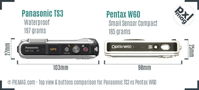 Panasonic TS3 vs Pentax W60 top view buttons comparison