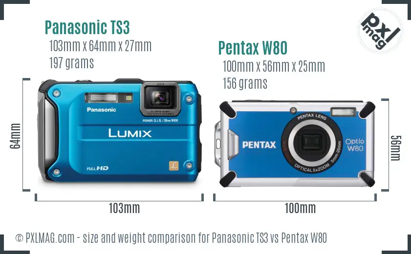 Panasonic TS3 vs Pentax W80 size comparison
