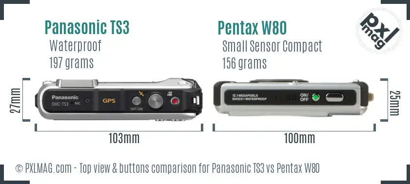 Panasonic TS3 vs Pentax W80 top view buttons comparison