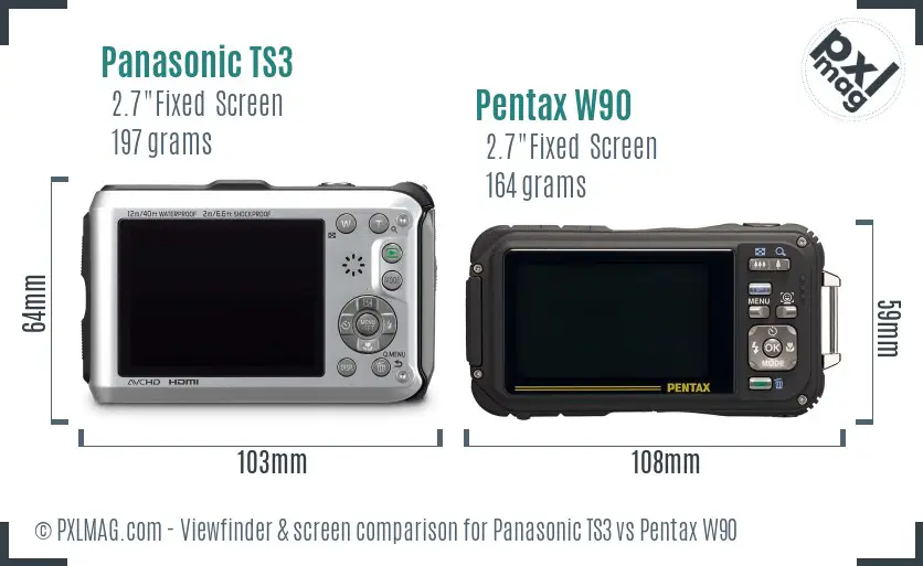 Panasonic TS3 vs Pentax W90 Screen and Viewfinder comparison
