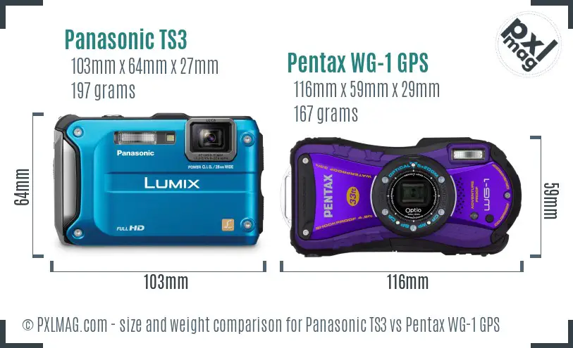 Panasonic TS3 vs Pentax WG-1 GPS size comparison
