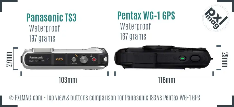 Panasonic TS3 vs Pentax WG-1 GPS top view buttons comparison