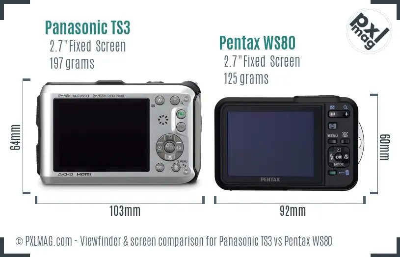 Panasonic TS3 vs Pentax WS80 Screen and Viewfinder comparison
