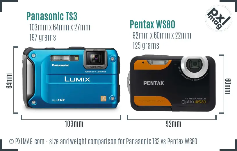 Panasonic TS3 vs Pentax WS80 size comparison