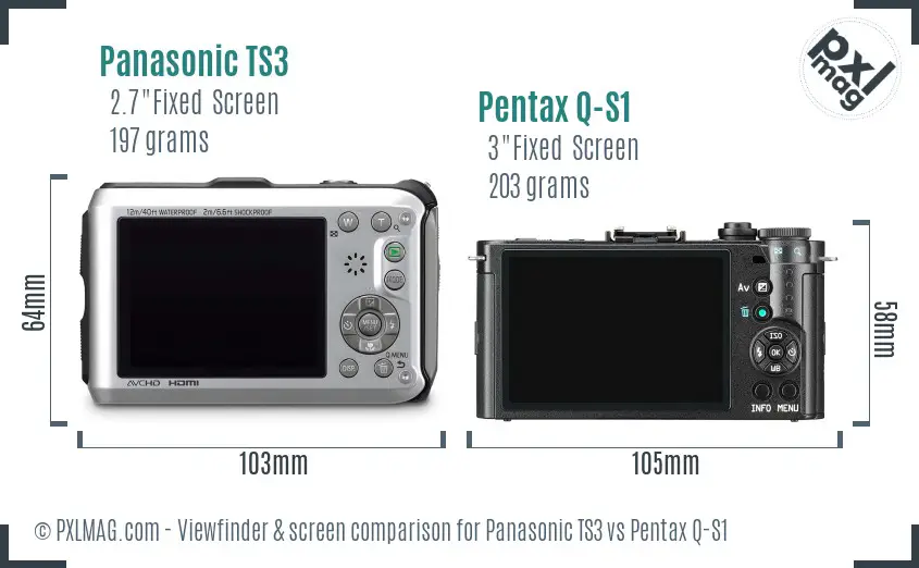 Panasonic TS3 vs Pentax Q-S1 Screen and Viewfinder comparison