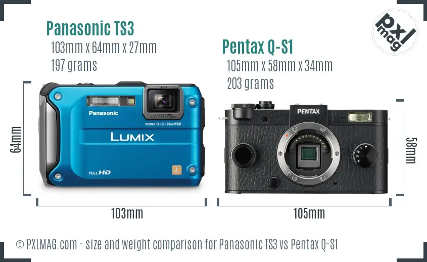 Panasonic TS3 vs Pentax Q-S1 size comparison