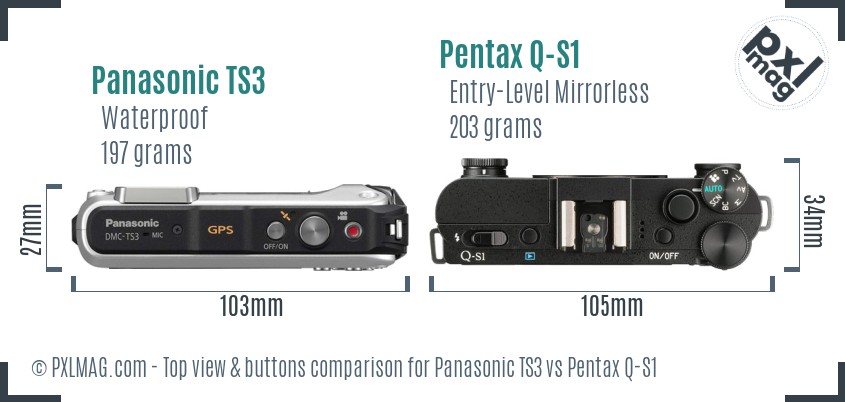 Panasonic TS3 vs Pentax Q-S1 top view buttons comparison